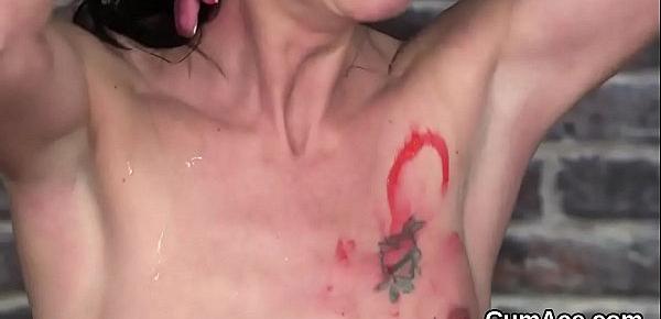  Kinky bombshell gets jizz shot on her face eating all the spunk